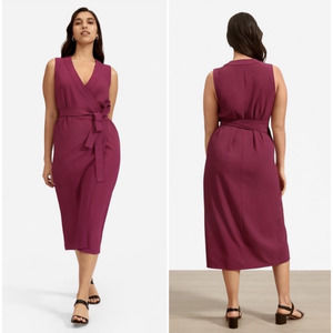 EVERLANE Japanese GoWeave V Neck Purple Magenta Wrap Belted Midi Dress Size 6